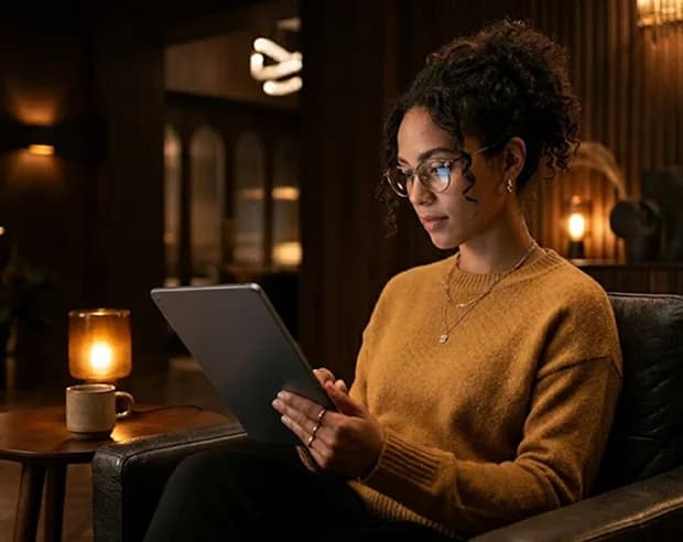 Pessoa lendo um conteúdo digital em um tablet